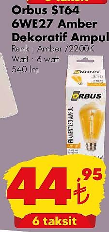 Orbus ST64 6WE27 Amber Dekoratif Ampul image