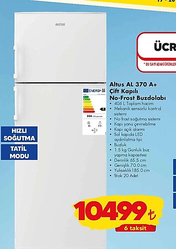 Altus AL 370 A+ Çift Kapılı No-Frost Buzdolabı image