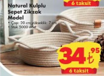 Natural Kulplu Sepet Zikzak Model Çap:20 cm Yükseklik:7 cm image