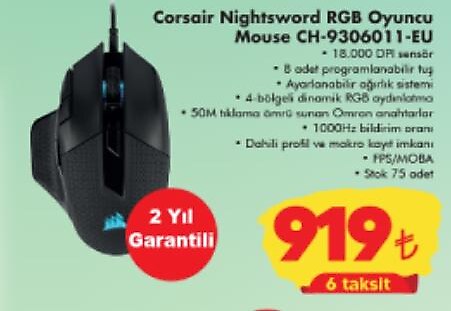 Corsair Nightsword RGB Oyuncu Mouse CH-9306011-EU image