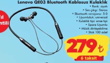 Lenovo QE03 Bluetooth Kablosuz Kulaklık image