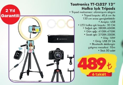 Taotronics TT-CL027 12 inç Halka Işık Tripods image