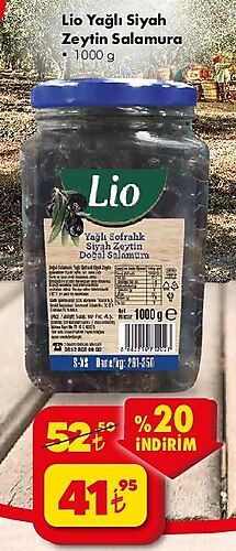 Lio Yağlı Siyah Zeytin Salamura 1000 g image