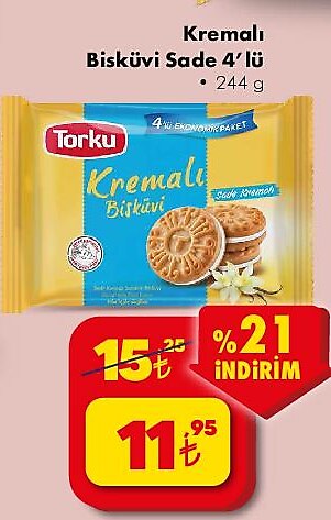 Torku Kremalı Bisküvi Sade 4'lü 244 g image