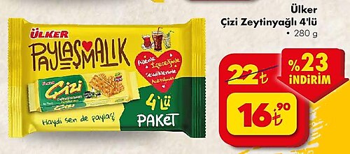 Şok Ülker Çizi Zeytinyağlı 4'lü 280 g