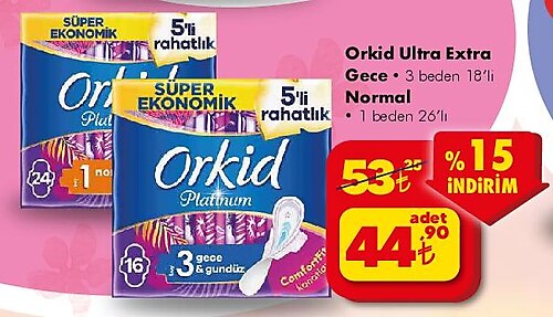 Orkid Ultra Extra Gece 3 Beden 18'li / Normal 1 Beden 26'lı image