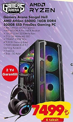 Gamers Arena Sangal Hell AMD Athlon 5600G 16GB DDR4 500GB SSD FreeDos Gaming Pc image