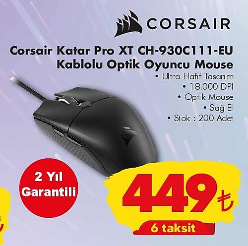 Corsair Katar Pro XT CH-930C111-EU Kablolu Optik Oyuncu Mouse image