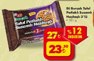 Eti Burçak Tahıl Patlaklı Susamlı Haşhaşlı 3'lü 351 g image