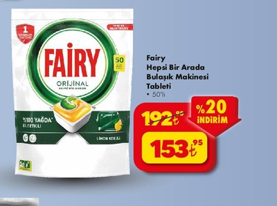 Fairy Hepsi Bir Arada Bulaşık Makinesi Tableti 50'li image