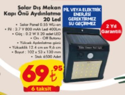 Solar Dış Mekan Kapı Önü Aydınlatma 20 Led image