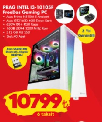 Asus Prag Intel I3-10105F FreeDos Gaming Pc image