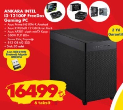 Asus Ankara Intel I3-12100F FreeDos Gaming Pc image