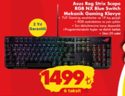 Asus Rog Strix Scope RGB NX Blue Switch Mekanik Gaming Klavye image