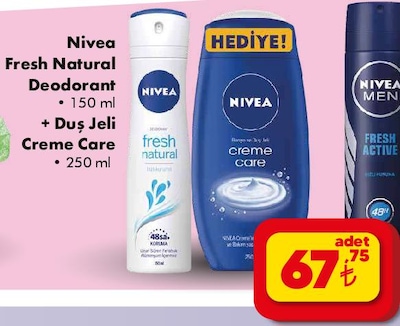 Nivea Fresh Natural Deodorant 150 ml + Duş Jeli Creme Care 250 ml image