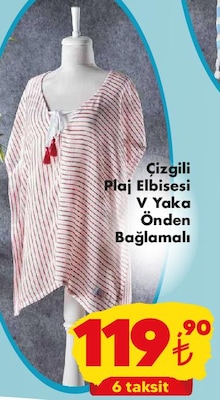 Çizgili Plaj Elbisesi V Yaka Önden Bağlamalı image