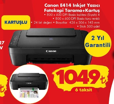 Canon E414 Inkjet Yazıcı Fotokopi Tarama+Kartuş image