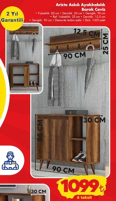 Tiamob Aristo Askılı Ayakkabılık Barok Ceviz image