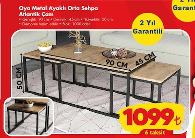 Tiamob Oya Metal Ayaklı Orta Sehpa Atlantik Çam image