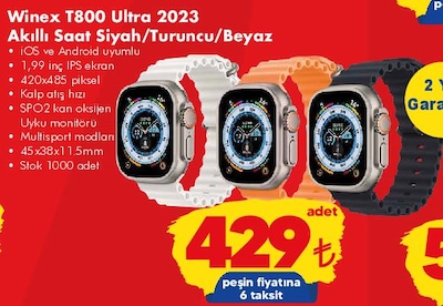 Winex T800 Ultra 2023 Akıllı Saat Siyah/Turuncu/Beyaz image