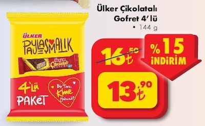 Ülker Çikolatalı Gofret 4'lü 144 g image