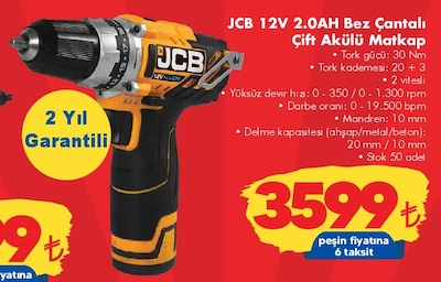 JCB 12V 2.0AH Bez Çantalı Çift Akülü Matkap image