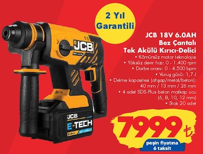 JCB 18V 6.0AH Bez Çantalı Tek Akülü Kırıcı-Delici image