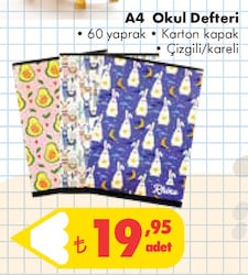 A4 Okul Defteri 60 Yaprak Karton Kapak Çizgili/Kareli image