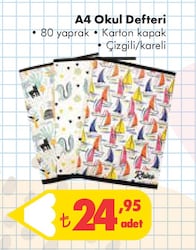 A4 Okul Defteri 80 Yaprak Karton Kapak Çizgili/Kareli image