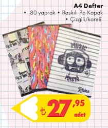 A4 Defter 80 Yaprak Baskılı Pp Kapak Çizgili/Kareli image