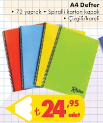 A4 Defter 72 Yaprak Spiralli Karton Kapak Çizgili/Kareli image