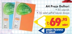 A4 Proje Defteri 80 Yaprak 10 Adet Şeffaf Beyaz Dosya image