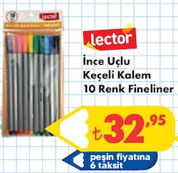 Lector İnce Uçlu Keçeli Kalem Fineliner 10 Renk image