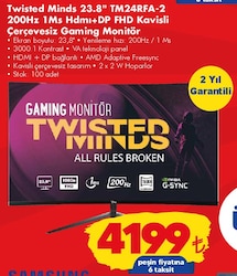 Twisted Minds TM24RFA-2 23,8 inç 200Hz 1Ms Hdmı+DP FHD Kavisli Çerçevesiz Gaming image