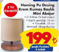 Homing Pu Desing Krem Kumaş Başlık Mini Abajur image