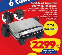 Tefal Toast Expert Gri 1800 W Tost Makinesi image