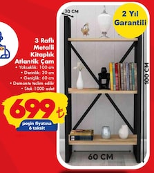Tiamob 3 Raflı Metalli Kitaplık Atlantik Çam image
