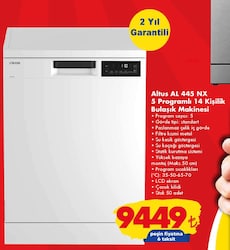 Altus AL 445 NX 5 Programlı 14 Kişilik Bulaşık Makinesi image