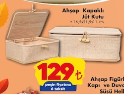 Ahşap Kapaklı Jüt Kutu 16,5x21,5x11 cm image