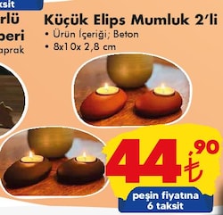 Küçük Elips Mumluk 2'li 8x10x2,8 cm image