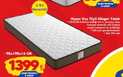 Hyper Kuş Tüyü Sünger Yatak 90x190x16 cm image
