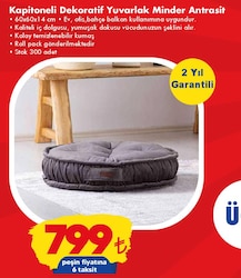 Kapitoneli Dekoratif Yuvarlak Minder Antrasit image