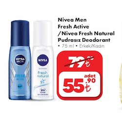 Nivea Men Fresh Active/Nivea Fresh Natural Pudrasız Deodorant 75 ml image