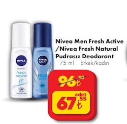Nivea Men Fresh Active/Natural Pudrasız Deodorant 75 ml image