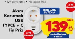 Nilson Akım Korumalı USB Type + C Fiş Priz image