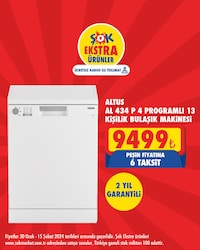 Altus AL 434 P 4 Programlı 13 Kişilik Bulaşık Makinesi image