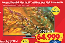 Samsung 65Q80D 4k Ultra HD 65 inç 165 Ekran Uydu Alıcılı Smart Qled Tv image