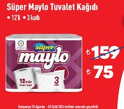 Süper Maylo Tuvalet Kağıdı 12'li 3 Katlı image