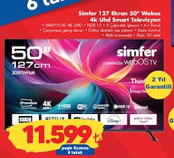 Simfer 127 Ekran 50 inç Webos 4K UHD Smart Televizyon image