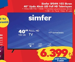 Simfer SFS4N 102 Ekran 40 inç Uydu Alıcılı Led Full HD Televizyon image